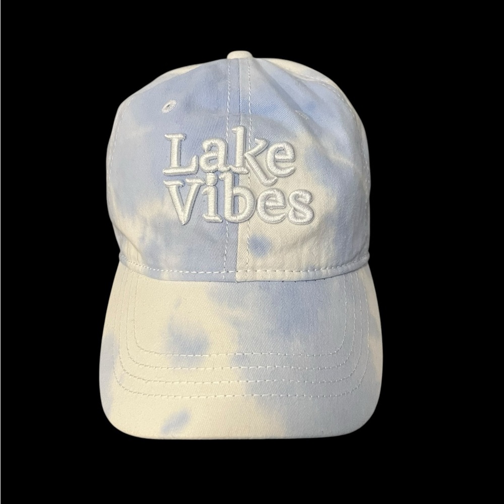 Lake Vibes Blue White Tie Dyed Adjustable Cap Hat OS